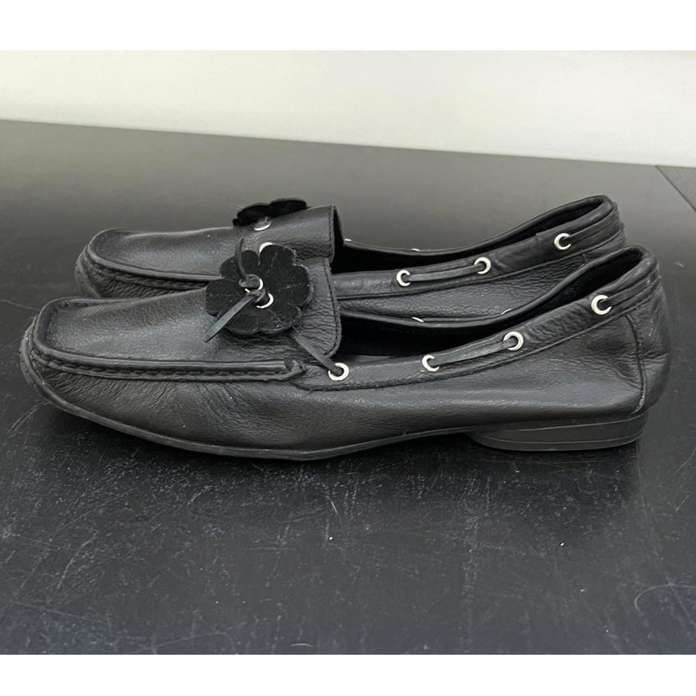 Sam & Libby Loafers Black Leather Flower Applique SLPOSIEK Size 9M